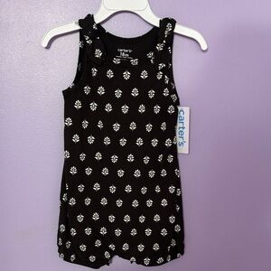 Carter's Black Sleeveless Romper with White Floral Print